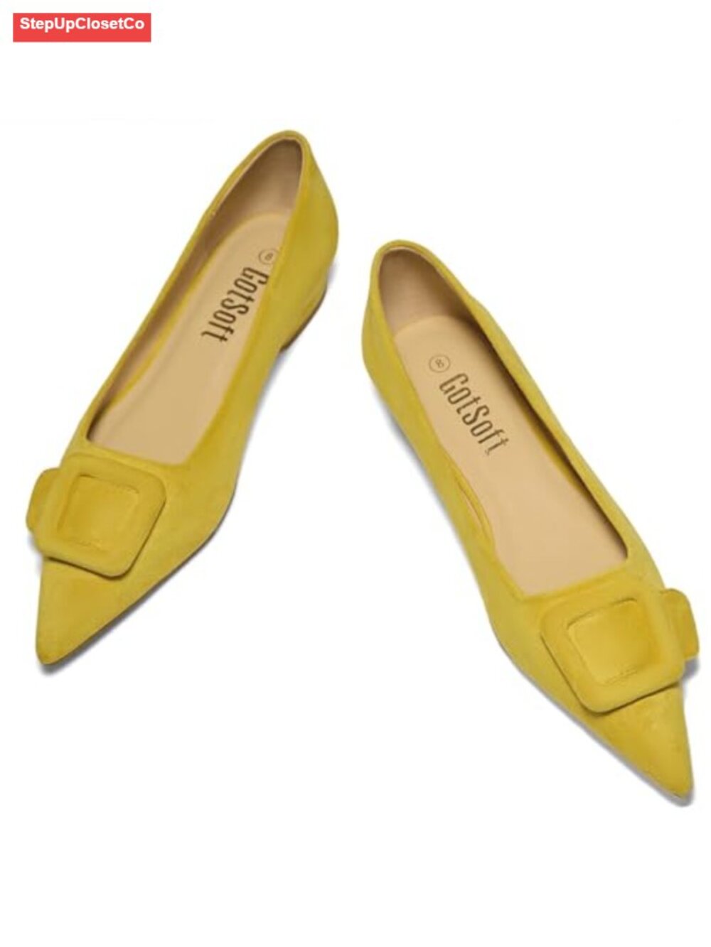 Women's Lambskin Insole Square Buckle Flats Slip on Flat Shoes